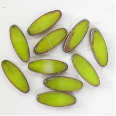 16x6mm Czech Mini-Spindle Beads - Chartreuse Opaque with Picasso