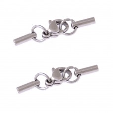 2mm ID Stainless Steel Cord End Cap Sets with Jumprings & Parrot Clasp