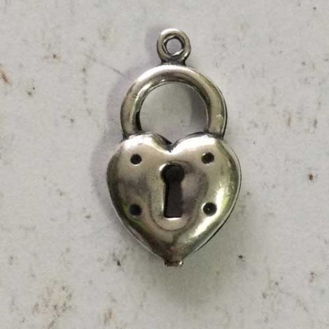 20mm Sterling Silver Plated Double Sided Heart Lock Charm Drop