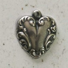 20x17mm Sterling Silver Plated Single Sided Victorian Heart Charm Drop