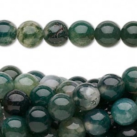 8mm Moss Agate Round Beads - Strand