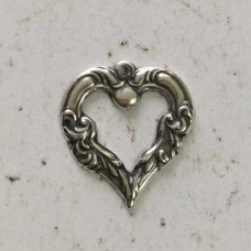 20x17mm Sterling Silver Plated Single Sided Victorian Open Heart Charm Drop