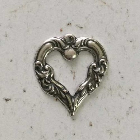 20x17mm Sterling Silver Plated Single Sided Victorian Open Heart Charm Drop
