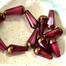 20x9mm Czech Faceted Dangle Drop - Rosewood with Bronze Finish - Pack of 2