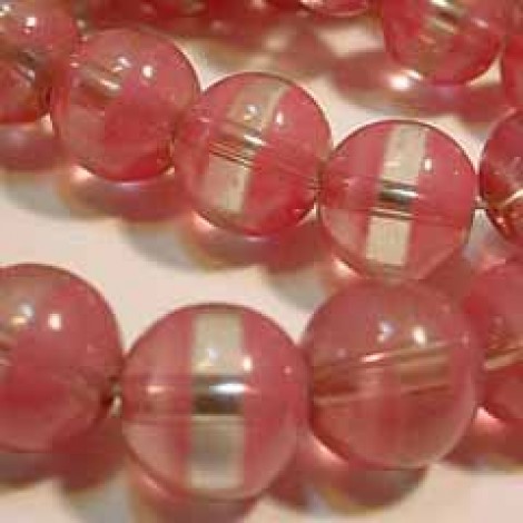 8mm Rose/Clear Striped Silver Lined Beads