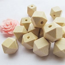12mm Faceted Natural Wooden Geometric Beads