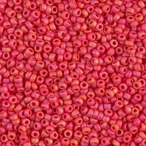 11/0 Miyuki Seed Beads - Matte Opaque Vermillion Red AB - 10gm