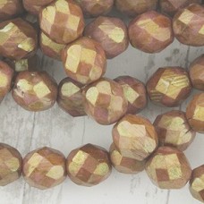 8mm Czech Firepolish Beads - Luster Opaque Rose/Gold Topaz - Pack of 20