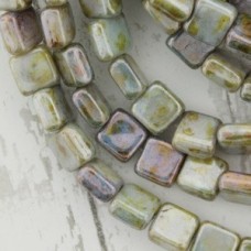 6mm Czech Flat Square Beads - Luster Opaque Green