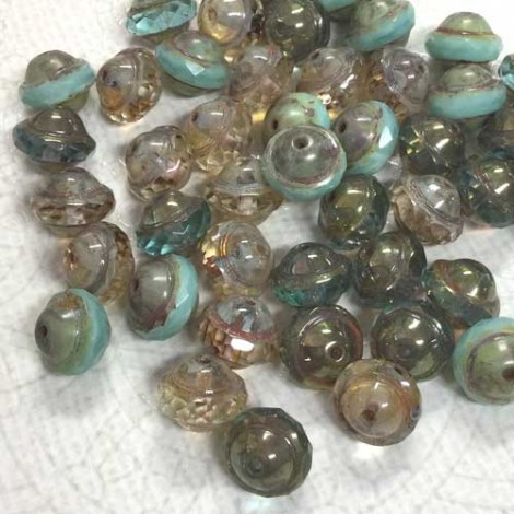 8x10mm Czech Saturn Cut Beads - A Day at the Ocean Mix - Pack of 4