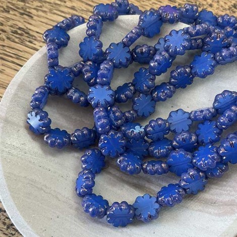 9mm Czech Table Cut Cactus Flower Beads - Periwinkle with Bronze Finish - Pack of 5 