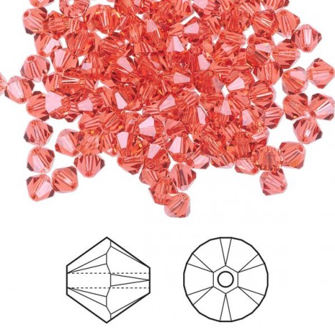 5mm Swarovski Crystal Bicones - Padparadscha - Pack of 10
