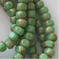 4x3mm Czech Trica Beads -Opaque Sea Green with Picasso Finish
