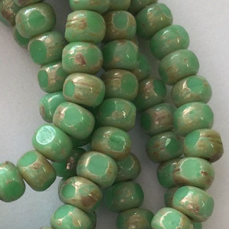 4x3mm Czech Trica Beads -Opaque Sea Green with Picasso Finish - Strand of 50