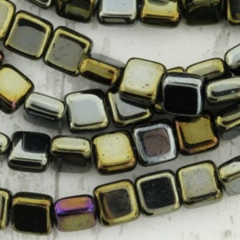 6mm Czech Flat Square Tile Beads - Iris Brown - Pack of 20