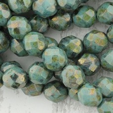 8mm Czech Firepolish Beads - Turquoise Bronze Picasso  - Pack of 20