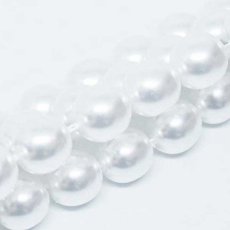 8mm Czech Round Pearl Coat Glass Beads - Shiny White - Pack of 10