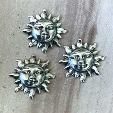 19mm Sun Face Sterling Silver Plated Charms - Pack of 2