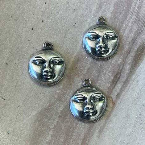 10x12mm Moon Face Sterling Silver Plated Charms - Pack of 2