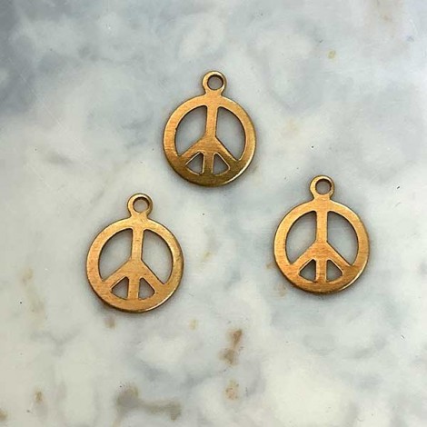 9x7mm Raw Brass Tiny Peace Charm - Pack of 10