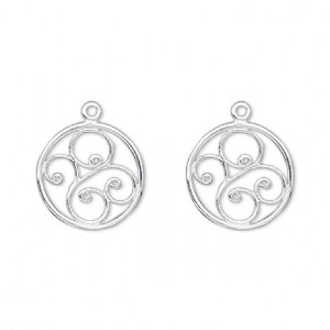 14mm Sterling Silver Filigree Round Drops - per pair