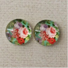 14mm Art Glass Backed Cabochons  - Floral Mix Design 10 - Per Pair