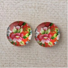 14mm Art Glass Backed Cabochons  - Floral Mix Design 9 - Per Pair