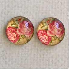 12mm Art Glass Backed Cabochons - Vintage Rose Design 12 - Per Pair