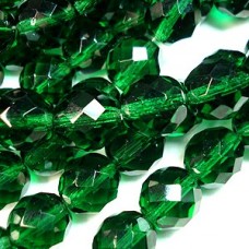 12mm Czech Firepolish Beads - Emerald Green