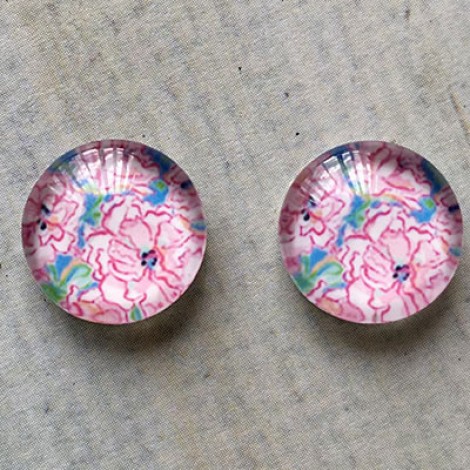 12mm Art Glass Backed Cabochons - Pink Flowers 1