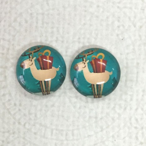 12mm Art Glass Backed Cabochons  - Xmas Design 2 - Per Pair