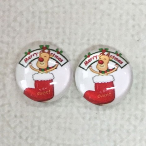 12mm Art Glass Backed Cabochons  - Xmas Design 5 - Per Pair