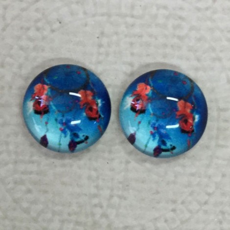 12mm Art Glass Backed Cabochons - Shuhaki Dreamcatcher Design 12 - Per Pair 12mm Art Glass Backed Cabochons - Shuhaki Dreamcatcher Design 12 - Per Pair