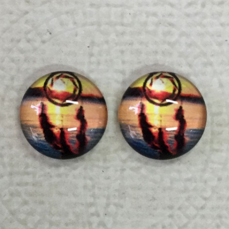 12mm Art Glass Backed Cabochons - Shuhaki Dreamcatcher Design 6 - Per Pair 12mm Art Glass Backed Cabochons - Shuhaki Dreamcatcher Design 6 - Per Pair