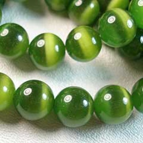 12mm Cats Eye Optic Fibre Beads - Olive Green