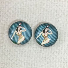 12mm Art Glass Backed Cabochons  - Pin-up Girl Design 3