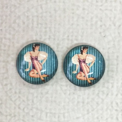 12mm Art Glass Backed Cabochons  - Pin-up Girl Design 4