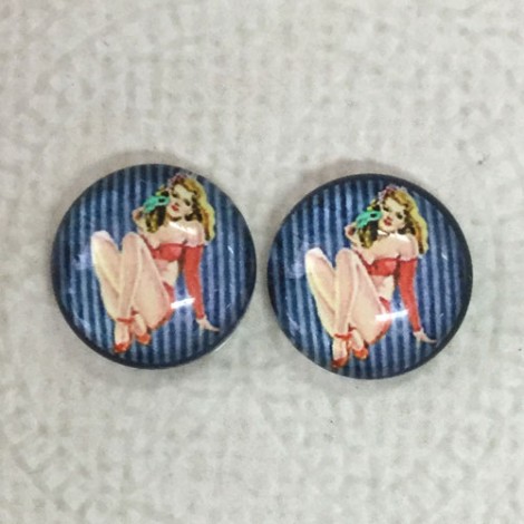 12mm Art Glass Backed Cabochons  - Pin-up Girl Design 1