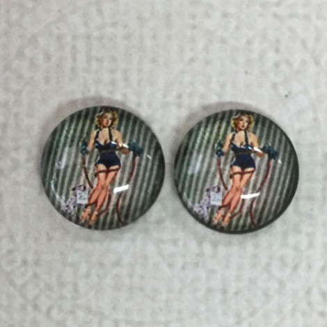 12mm Art Glass Backed Cabochons  - Pin-up Girl Design 10