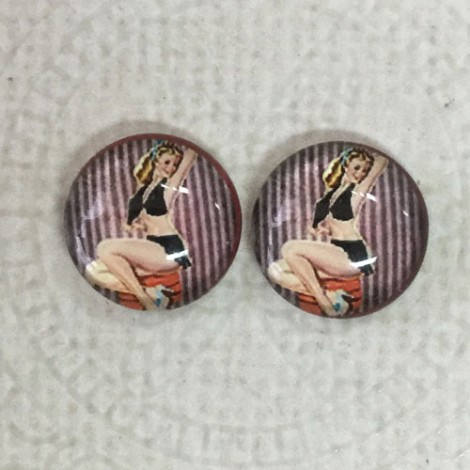 12mm Art Glass Backed Cabochons  - Pin-up Girl Design 9