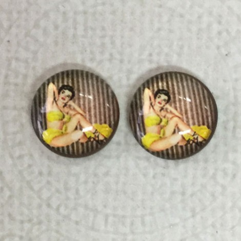 12mm Art Glass Backed Cabochons  - Pin-up Girl Design 8