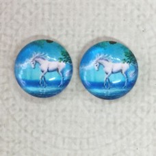 12mm Art Glass Backed Cabochons -  Unicorn Design 1 - Per Pair