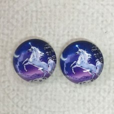 12mm Art Glass Backed Cabochons -  Unicorn Design 8 - Per Pair