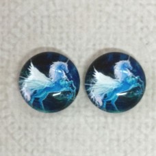 12mm Art Glass Backed Cabochons -  Unicorn Design 7 - Per Pair