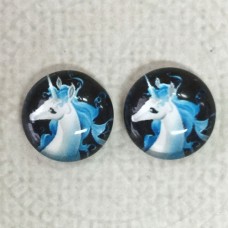 12mm Art Glass Backed Cabochons -  Unicorn Design 6 - Per Pair