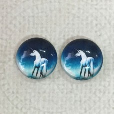 12mm Art Glass Backed Cabochons -  Unicorn Design 5 - Per Pair