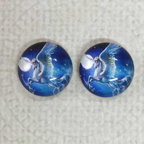 12mm Art Glass Backed Cabochons -  Unicorn Design 3 - Per Pair