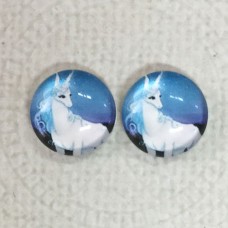 12mm Art Glass Backed Cabochons -  Unicorn Design 2 - Per Pair