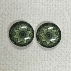 12mm Art Glass Backed Cabochons  - Flower & Dragonfly Design 11 - Per Pair