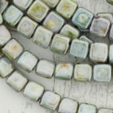 6mm CzechMates 2-Hole Tile Beads - Luster Opaque Green - Pack of 20